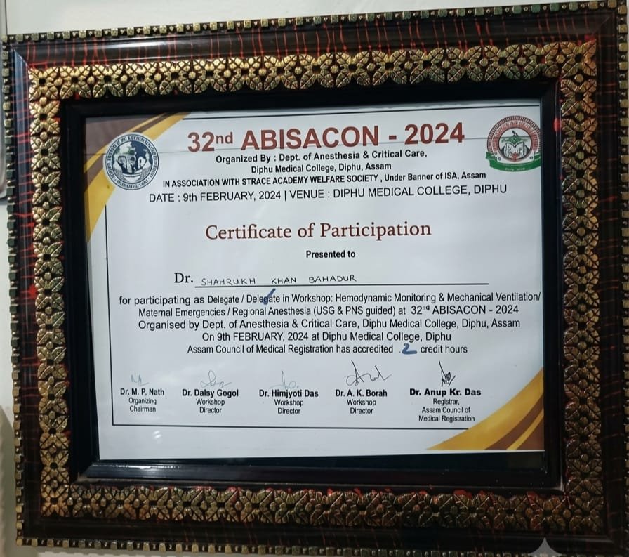 Medical registration certificate of Dr. Shahrukh Khan Bahadur, MBBS, Assam Council of Medical Registration, Registration No. 30573