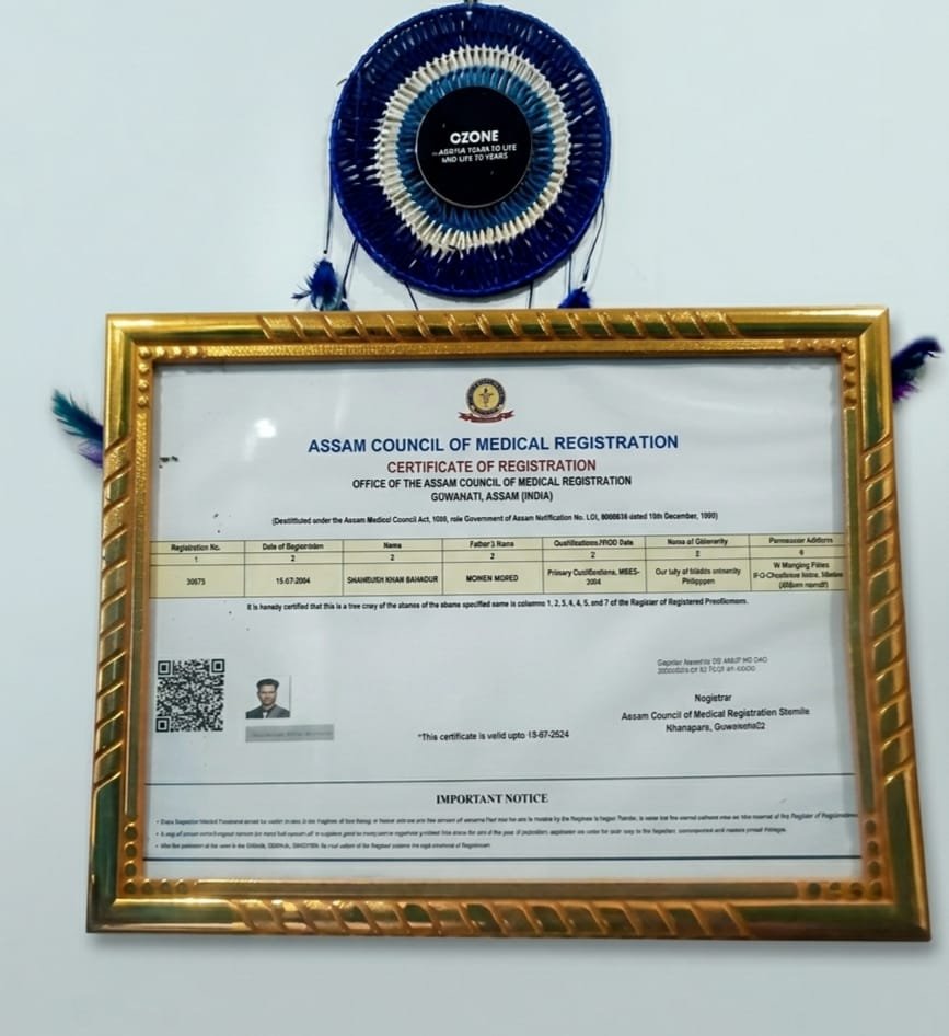 Dr. Shahrukh Khan Bahadur Assam Council of Medical Registration certificate Registration No. 30573